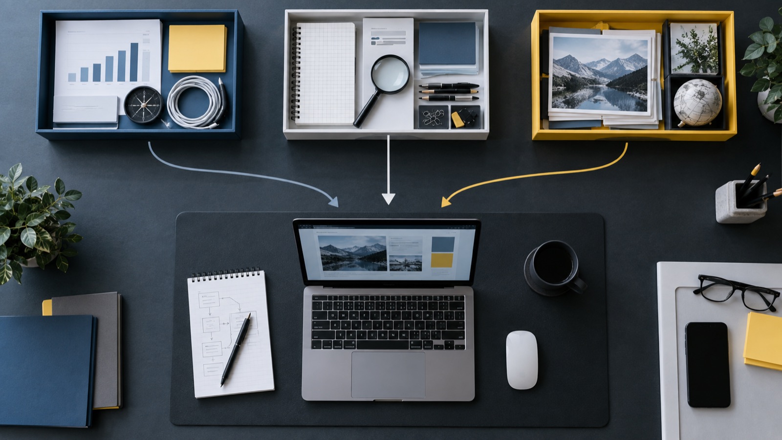 Three organised capability kits feeding into one central workspace.