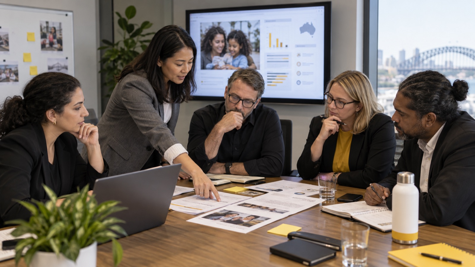 A diverse organisational review group examining evidence and risks around an AI-enabled service.